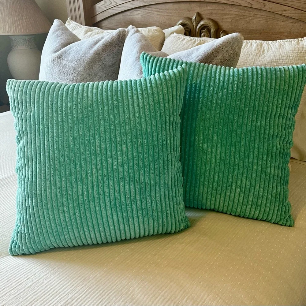 Teal Corduroy 16” Square Throw Pillows